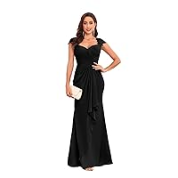 TORYEMY Mermaid Cap Sleeve Mother of The Bride Dresses Long Chiffon Lace Ruffle Mother of The Groom Dresses for Wedding