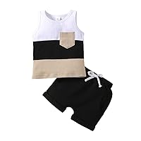 Wytyjxccyy Toddler Baby Boy Summer Shorts Outfit Color Block Patchwork Sleeveless Tank Tops and Casual Shorts Clothes Set