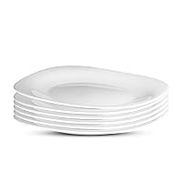 Bormioli Rocco Parma Set Of 6 Appetizer, Salad and Dessert plates, 7.75 Inch Tempered Opal Glass, Clean White, Linear & Curved Design, Dishwasher Safe, Made In Spain.