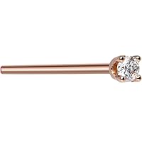 Body Candy Solid 14k Rose Gold 2mm Cubic Zirconia Straight Fishtail Nose Stud Ring 18 Gauge 17mm