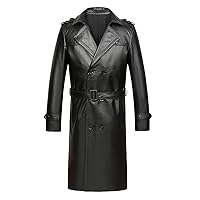 Men's Long Leather Trench Coat Autumn And Winter First Layer Cowhide Belt Suit Collar Jacket