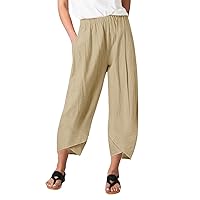 SNKSDGM Women Wide Leg Cotton Linen Pants Dressy Casual High Waist Palazzo Pants Yoga Wrinkle Free Trousers with Pocket