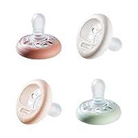 Breast-Like Pacifier, 0-6 Month Pack of 4 Pacifiers with Breast-Like Baglet, Symmetrical Design, BPA Free