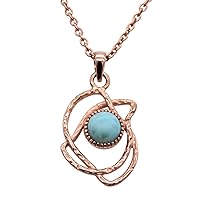 MAF Round Cabochon Natural Larimar (2.48 Cts) Pendant Necklace Solid 925 Sterling Silver Gemstone Pendant with Chain Jewelry For Women or Girls