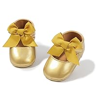Babelvit Baby Girls Premium Bowknot Mary Jane Flats Wedding Princess Dress Baptism Shoes Rubber Sole PU Leather Infant Toddler First Walking Moccasins Crib Shoes