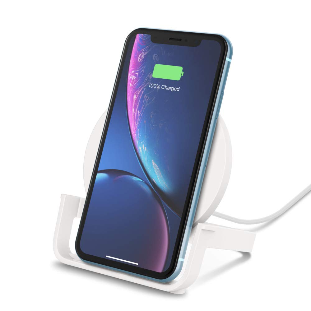 Belkin Quick Charge 10W Wireless Charger - Qi-Certified Charger Stand for iPhone, Samsung Galaxy - Charge While Listening to Music, Streaming Videos, & Video Calling - Includes AC Adapter - White
