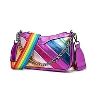 Women's bag contrasting color stitching chain crossbody bag rainbow handheld shoulder bag Shiling