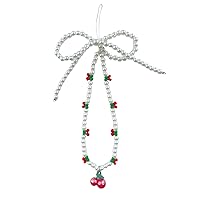 Cherry Phone Charm Cute Cell Strap Charms Bead for String Accessories Beaded Wrist Lanyard Mobile Wristlet Chain Aesthetic Kawaii Bag Keychain Camera Pendants Decor (Bow&Cherry)