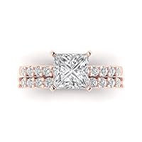Clara Pucci 2.6 carat Princess Shape Solitaire Moissanite Engagement Wedding Anniversary Bridal ring band set 14k Rose Gold