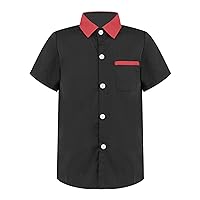 Kids Boys Lapel Collar Short Sleeve Button Down Shirt Students Boys School Formal Uniform Tee Shirt