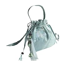 Antique Women's Embroidered Shoulder Bag Flower Bunch Mouth Tassel Hanfu Handbag