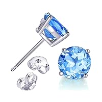 Round cut Blue Gemstone 925 Sterling Silver Platinum Plated Stud Earrings Fine Jewelry for Girls Women 5mm