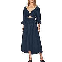 Summer Dress for Women 2024 V Neck Puff Sleeve Dress Ruffle Flowy Dresses Wrap Reversible Holiday Casual Midi Dress