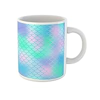 Coffee Mug Fish Scale Pattern Magic Mermaid Tail Colorful Net Blue 11 Oz Ceramic Tea Cup Mugs Best Gift Or Souvenir For Family Friends Coworkers