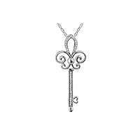 ABHI Key Pendant Necklace for Women's & Girl's Round Cut White Diamond 925 Sterling Silver 14K White Gold Finish
