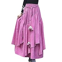 Bohemian Vintage Women Long Loose Corduroy Spliced Prairie Chic Holiday Palace Long Skirts