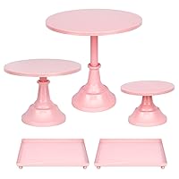 Pink Cake Stand, 5Pcs Metal Cake Display Stand for Party, Dessert Table Display Set for Wedding Birthday Parties Anniversary (3 Round Cake Stands & 2 Dessert Tray)