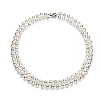Double Strand White Freshwater Cultured Pearl Necklace for Women AA+ Quality with Sterling Silver Clasp 17