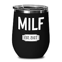 MILF Est 2022 New Mom Wine Tumbler for Women Baby Shower Pregnancy Announcement Ideas for Expecting Mother Pregnant Sister Friend First Time Mum Mama