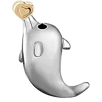 Adabele 1pc Cute Authentic 925 Sterling Silver Hypoallergenic Charm Dolphin with Golden Heart Bead Compatible with Pandora All Other Charm Bracelet Necklace EC371