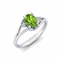 Sterling Silver 925 Peridot Oval 7x5mm Three Stone Ring With Rhodium Plated | Beautiful Design Three Stone Ring For Woman's And Girls