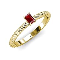 Emerald Cut Ruby 5/8 ct Womens Solitaire Rope Engagement Ring 14K Gold