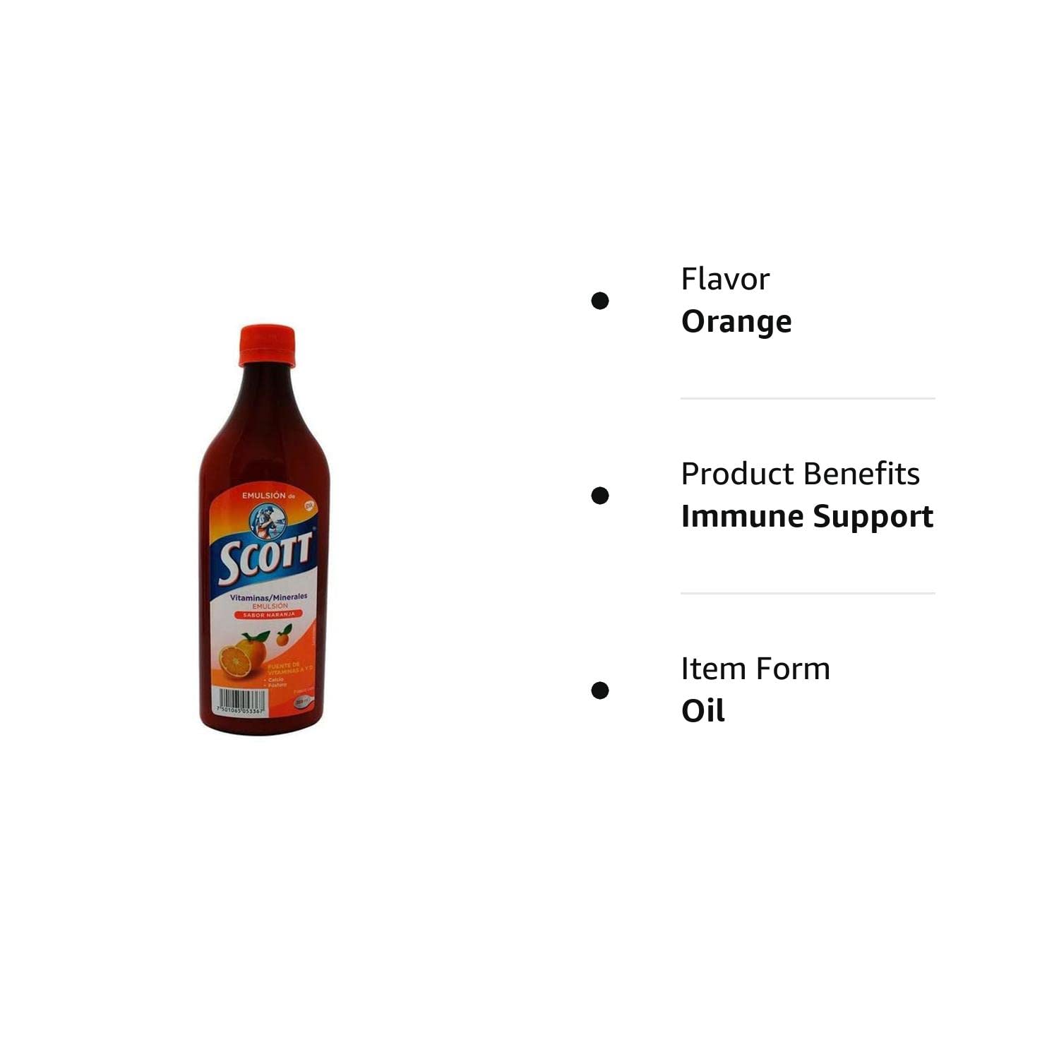 Scott Emulsion Orange Flavor - Family Size 400ml - Vitamin Supplement Rich  in Cod Liver Oil, Vitamins a and D, Calcium and Phosphorus - Emulsion Scott  Naranja 