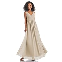 Chiffon V-Neck Pleated Bridesmaid Dresses Long Draped Back Formal Gowns for Women
