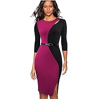 Contrast Color Patchwork Wear to Work O Neck Party Office Business Women Dress
