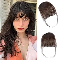 NAYOO Clip in Bangs - 100% Human Hair Wispy Bangs Clip in Hair Extensions, Air Bangs Fringe with Temples Hairpieces for Women Curved Bangs for Daily Wear (Wispy Bangs, dark brown)
