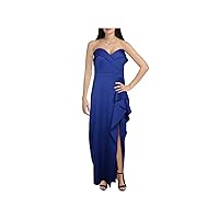 XSCAPE Womens Blue Ruffled Slitted Off Shoulder Full-Length Evening Sheath Dress 12