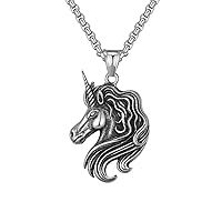 Stainless Steel Vintage Girls Unicorn Amulet Necklace Pendant Jewelry