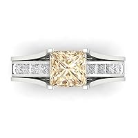 Clara Pucci 3.4ct Princess Cut Solitaire Natural Morganite Engagement Anniversary Wedding Ring Band set Sliding 18K White Gold