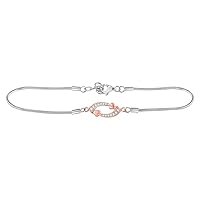 The Diamond Deal Sterling Silver Womens Round Diamond Heart Loop Fashion Bracelet 1/12 Cttw
