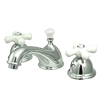Kingston Brass KS3961PX Restoration Widespread Lavatory Faucet with Porcelain Cross Handle, Polished Chrome,8-Inch Adjustable Center