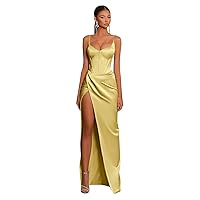 Spaghetti Straps Prom Dress for Women Corset Satin Formal Dress with Slit V Neck Mermaid Evening Gowns BU079
