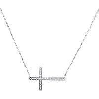 The Diamond Deal 10kt White Gold Womens Round Diamond Horizontal Cross Pendant Necklace 1/10 Cttw