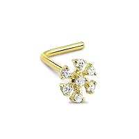 Round Cut D/VVS1 Diamond Wedding Nose Ring Stud LBend Nose Bone Snowflake Flower For Women's 14K Yellow Gold Plated 925 Sterling Silver