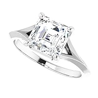 Moissanite Solitaire Engagement Ring, 2CT Colorless VVS1 Clarity, 925 Sterling Silver Setting with 18K Gold Accents