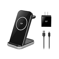 Monoprice 3‑in‑1 Wireless Charging Station for iPhone, Apple Watch, AirPods, Bundled with Quick Charge 3.0 Wall Charger, Fast Charging, Triple Sense LED Indicator, Detachable Watch Charger