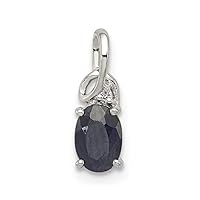925 Sterling Silver Polished Rhodium Plated Diamond Sapphire Oval Pendant Necklace Jewelry for Women