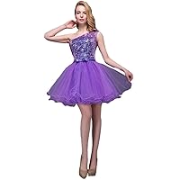 One Shoulder Above Knee Sequins Tulle Cocktail Homecoming Dress