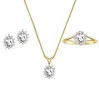 Rylos Matching Jewelry For Women 14K Yellow Gold - April Birthstone- Ring, Earrings & Necklace - White Topaz 6X4MM Color Stone Gemstone Jewelry For Women Gold Jewelry