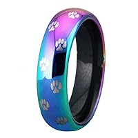 6mm Width Tungsten Carbide Wedding Ring, Rainbow Ring ,Dog Paw Ring ,Engagement Promise Rings