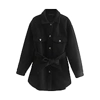Women's Classic Stand Collar Long Sleeve Winter Solid Color Belted Long Coat Fall Wool Peacoat Shawl Irregular Jacket