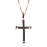 14K Rose Gold Plated Silver 1.25 Ct Round CZ Diamond Cross Pendant Necklace For Unisex 18