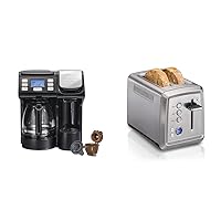 Hamilton Beach FlexBrew Trio 2-Way Coffee Maker, Compatible with K-Cup Pods or Grounds & 2 Slice Toaster with Extra-Wide Slots, Bagel Setting, Toast Boost