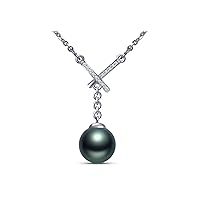 9 mm Tahitian Cultured Pearl and 0.08 Carat Total Weight Diamond Accent Necklace in 14KT White Gold