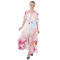 CowCow Womens Japanese Style Cherry Blossom Crane Floral Flowers Waist Tie Boho Maxi Dress, XS-3XL