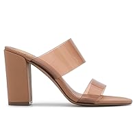 LEHOOR Women Chunky Block Heel Clear Sandals Open Square Toe Slip On Transparent Mules Shoes 3 Inch High Heel Backless Fashion Casual Summer Sandal Shoes Comfortable Beach Office Mule 4-13 M US